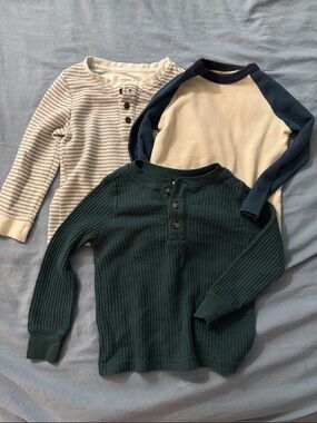 Cat & Jack Kids Long-Sleeve Thermal Henley Tops - Green, Cream, Navy